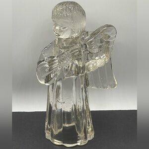 VTG Mikasa Lead Crystal Taper Candle Holder with Mandolin Playing Angel Figurine